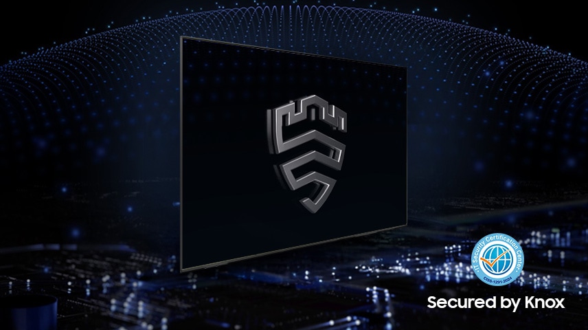 มีโลโก้ความปลอดภัย Samsung Knox อยู่บนหน้าจอ TV โลโก้ Secured by Knox
